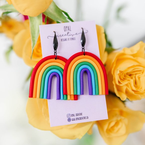 Rainbow Polymer Clay Earrings - Picture 1 of 4